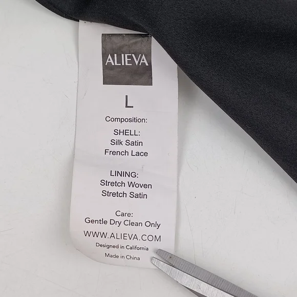 Alieva Maya Draped Corset Mini Dress Size L Women Long Sleeve Silk Satin Black - Picture 14 of 14